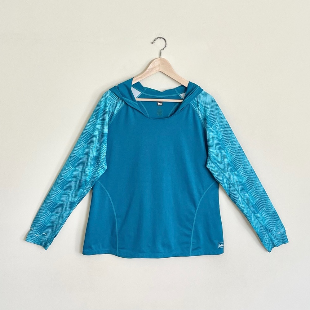 REI Pullover Lightweight Base Layer Running Hoodie Teal Blue Women’s XL